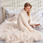 GONAAP Fuzzy Faux Fur Throw Blanket Queen Size Ivory Super Soft Cozy Plush Fuzzy Shaggy Blanket for Couch Sofa Bed (Ivory, Queen(90"x90"))