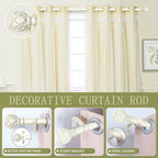 White Farmhouse Curtain Rods for Windows:66-120" Heavy Duty Adjustable Curtain Rod for Bedroom Living Room,Boho Decorative Rustic Drapery Rods with Vintage Coastal Texture Finial,Antique White