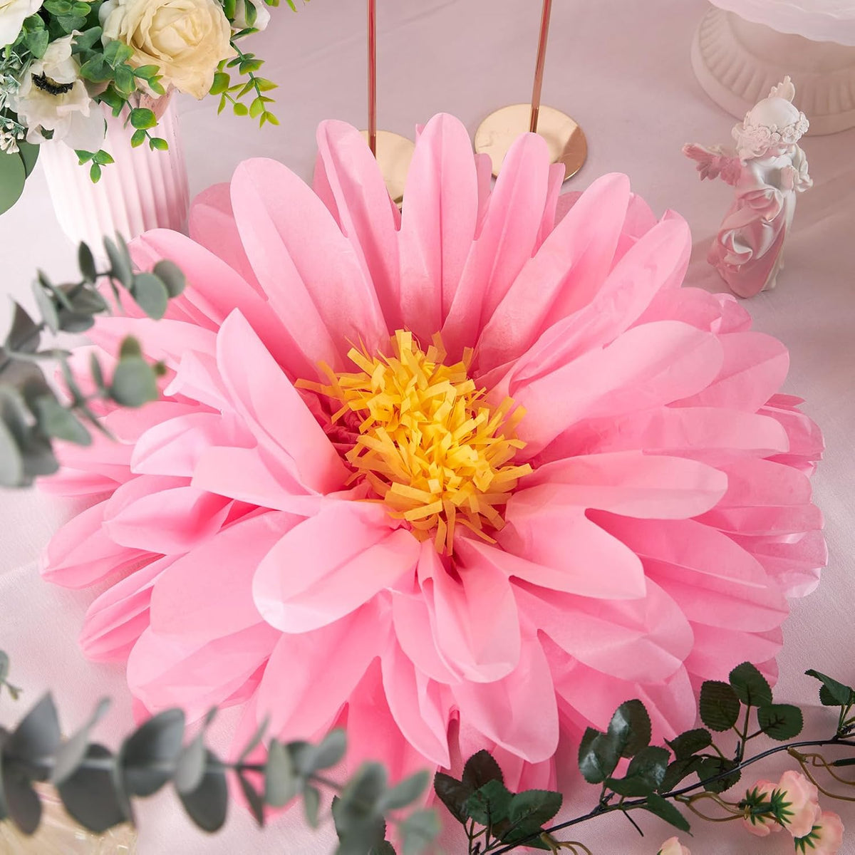 Homarkable 6 Pcs Large Pink Tissue Paper Flowers, 20 Inch Handcrafted Giant Paper Flowers for Spring Summer Party Wedding Birthday Backdrop Baby Shower Nursery Craft Outdoor Wall Decor