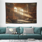 Kurtect Retro Bookshelf Tapestry,Medieval Mid Century Library Building Pattern Print Tapestries for Party Beach Picnic Blankets Tablecloths Living Room Wall Deocr, 40x60 in