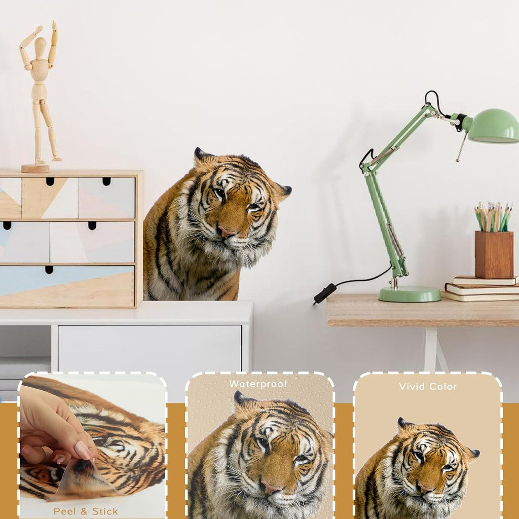 Gentle Tiger Wall Stickers & Decals - Peel & Stick, Removable Funny Tiger Window Stickers for Farmhouse Bedroom, Living Room & Shop Windows