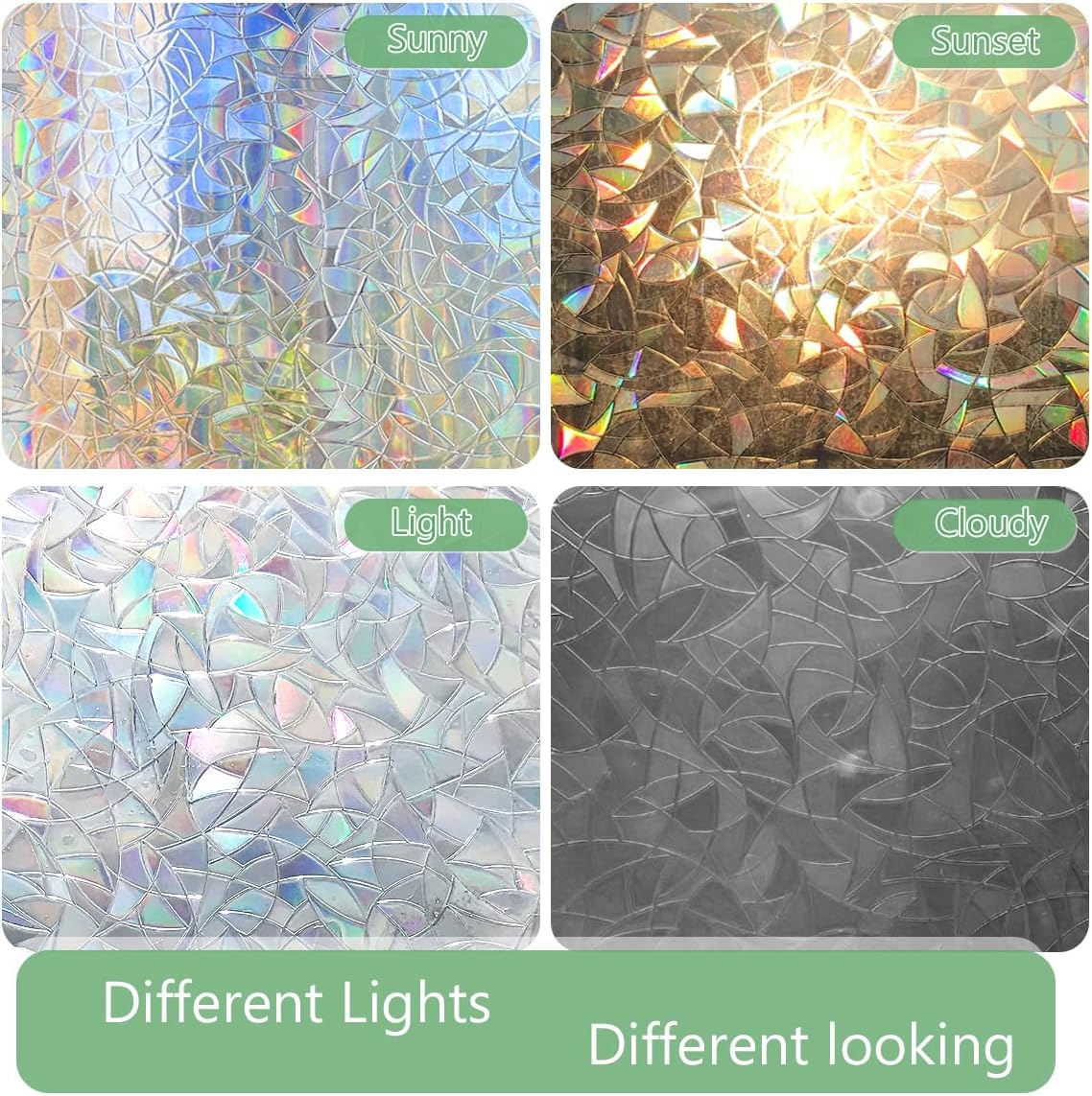 HIDBEA Window Privacy Film Static Clings, Rainbow Window Film, 3D Decals Non-Adhesive Window Vinyl Film for Home Door, 17.3 Inch x 13.1 Feet