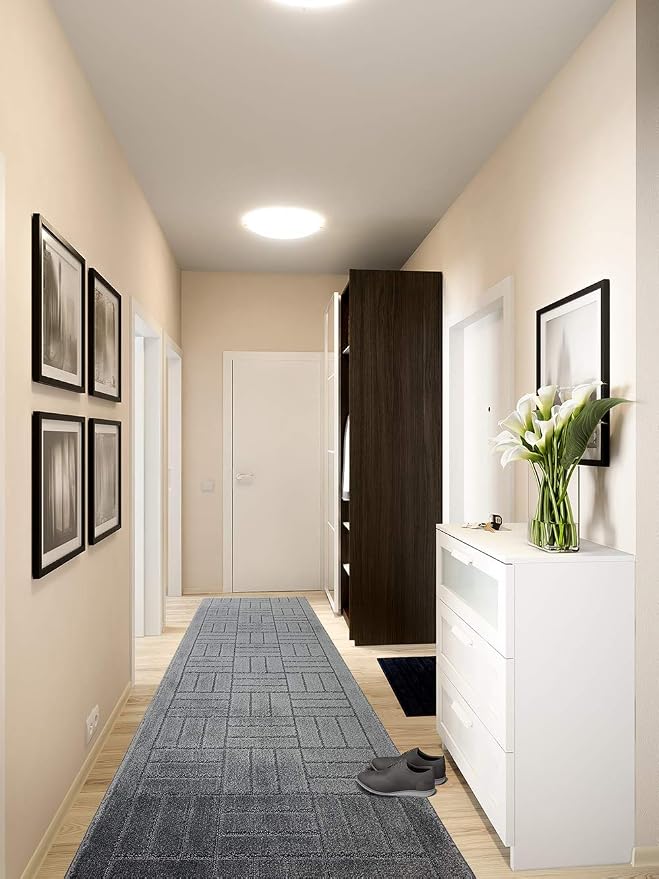 12 Ft Charcoal Hallway Runner Rug Non Slip Washable, Kitchen Entryway | Custom - Image 2