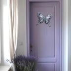 POXOHO Metal Butterfly Wall Decor - Purple Mosaic Glass Art Sculpture with Metal Frame, 11 Inch Hanging Garden Ornaments for Outdoor Fence, Patio Yard, Indoor Bedroom & Living Room Home Decoration