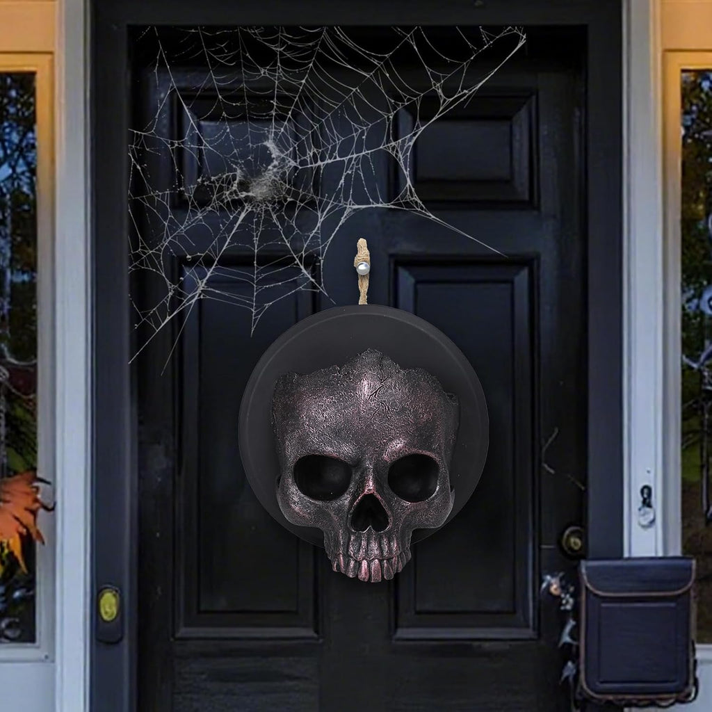 Ovewios Halloween Skull Decorations, Gothic Skeleton Head Hanging Wall Decor, Resin Creepy Skull Led Lights for Indoor Halloween Party Home Decorations
