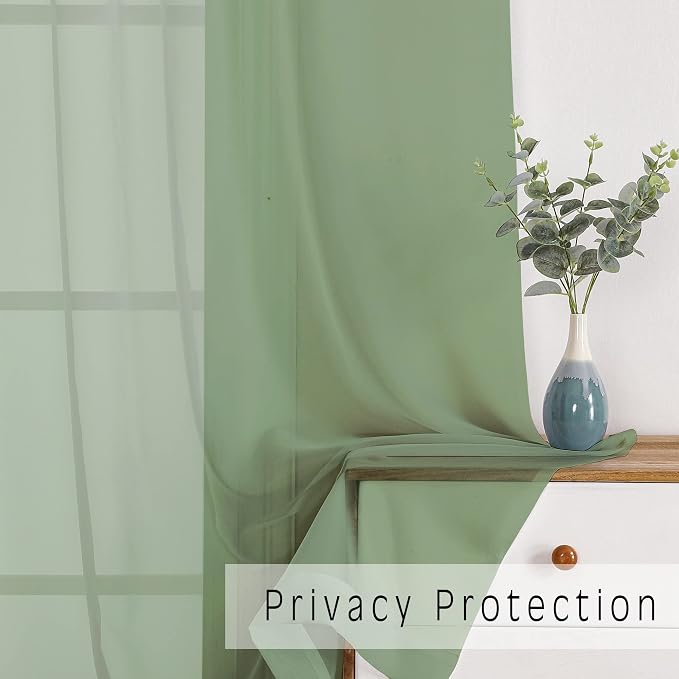 Sage Green Sheer Curtains 72 Inches Long 2 Panels Set, Transparent Voile Sheer - Image 6