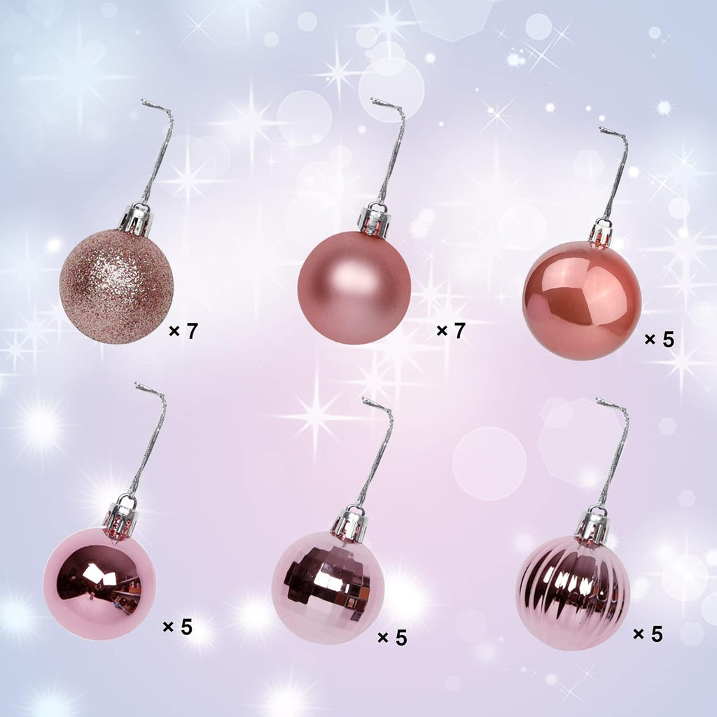 Lulu Home Christmas Ball Ornaments, 34 Ct 1.57" Pre-Strung Hanging Ornament Decorations, Xmas Shatterproof Plastic Balls for Holiday Party Wreath Garlands Trees, Pink