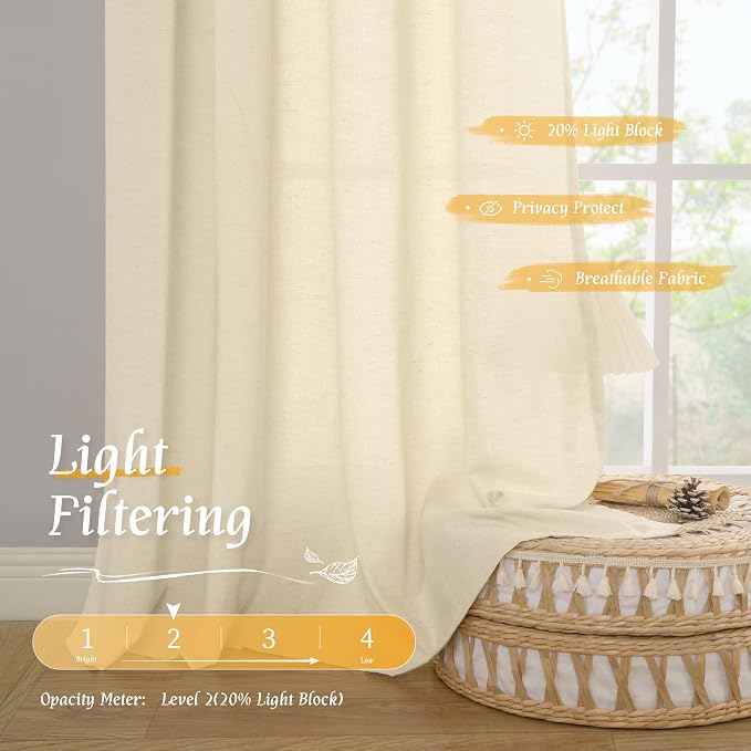 Beige Semi Sheer Linen Curtains 84 inches - Image 4
