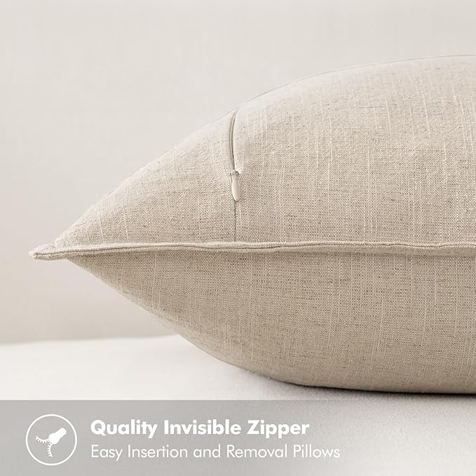 MIULEE Decorative Linen Euro Sham Pillow Covers 24x24 Natural Beige | Boho - Image 3