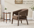 Mid-Century Modern Accent Chairs Set of 2, Comfy Barrel Armchairs with Wide Seat, Upholstered Lounge Chairs with Walnut Wood Legs for Living Room/Bedroom/Reading Corner, Linen Fabric, Brown