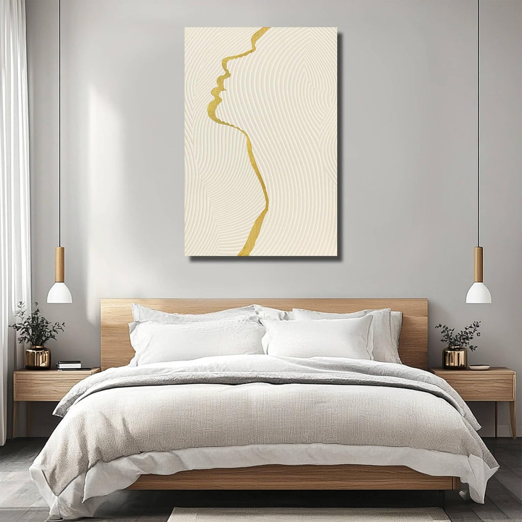 CHUDANHAO Gold Line Wall Pictures Minimalist Home Decor Neutral Canvas Paintings 24"x36" Wall Art for Dining Room Area Living Room Decorations