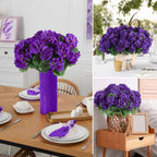 Hananona 12 Pcs Artificial Geranium Flowers for Outdoors Silk Purple Geranium Flowers Outdoor UV Resistant Plants Faux Flower for Home Kitchen Table Centerpieces Front Door Patio Decor (12, Purple)