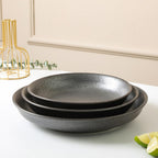 Stone lain Valencia Porcelain 3-Piece Round Bowl Serving Set, Metallic Grey