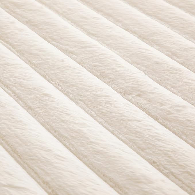 Creamy White Rabbit Striped Plush Rug 3'x5', Fluffy Faux Fur Shaggy Area Rug - Image 6
