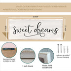 comurdyo Sweet Dreams Wall Decor Above Bed Sign 32" x 12" Master Bedroom Wooden Antique Framed Large Rustic Farmhouse Guest Room Beautiful Simple Hanging Plaque Over Bed Wall Art (White)
