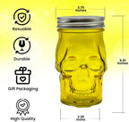 Generic 14 oz Colorful Skull Glass Mason Jar – Mix & Match 7 Vibrant Colors, Large & Durable! (Blue)