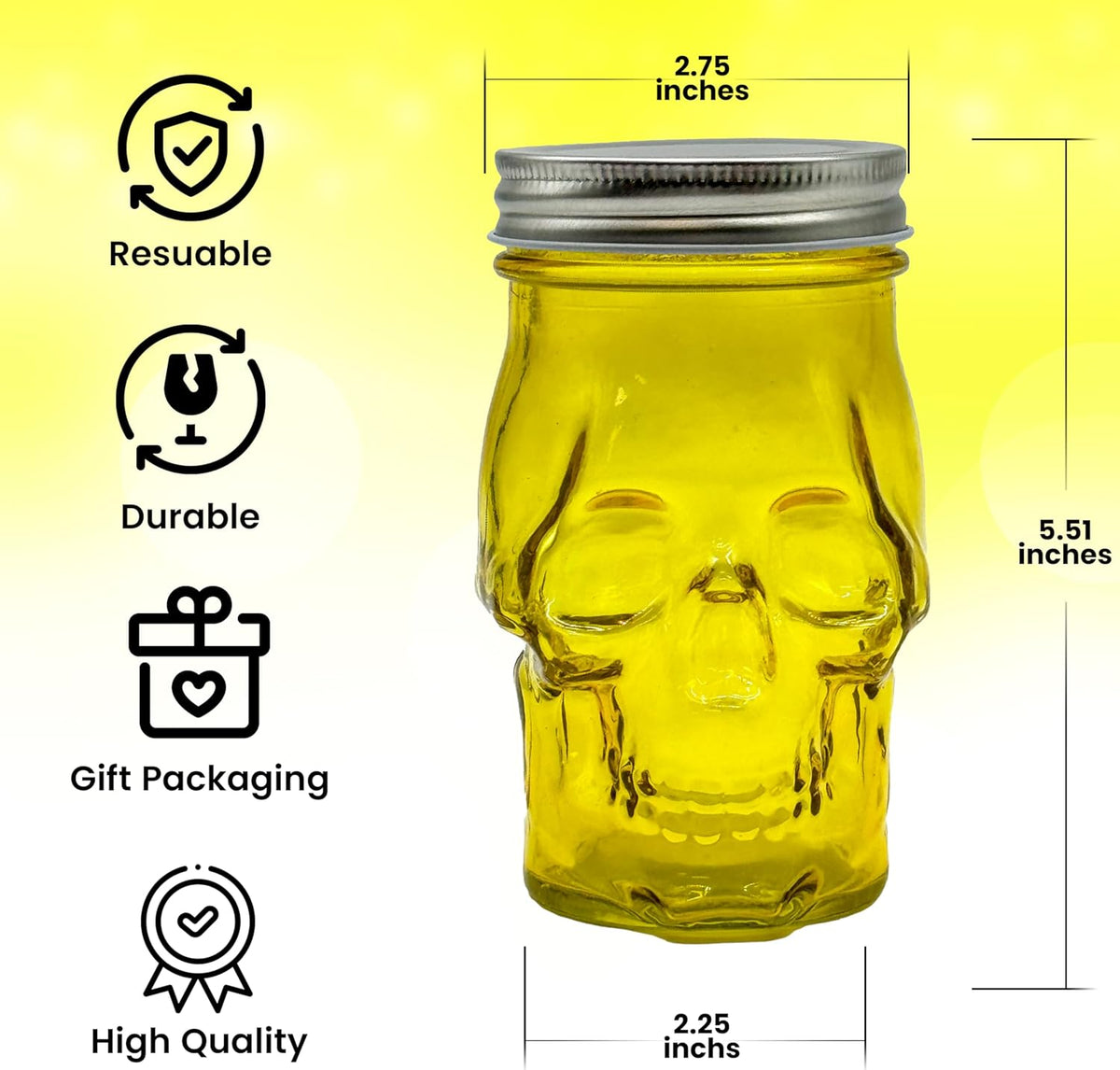 Generic 14 oz Colorful Skull Glass Mason Jar – Mix & Match 7 Vibrant Colors, Large & Durable! (Green)