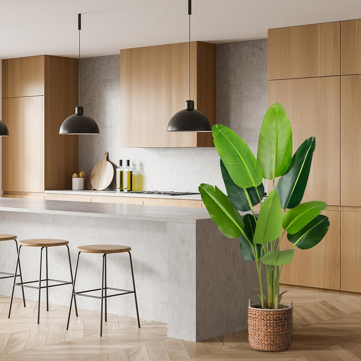 Artificial Bird of Paradise Plant 5.2Ft Fake Tropical Palm Tree with 10Trunks Faux Banana Leaf Trees in Pot for Home Indoor Outdoor Office Modern Decor Housewarming Gift（1Pcs）