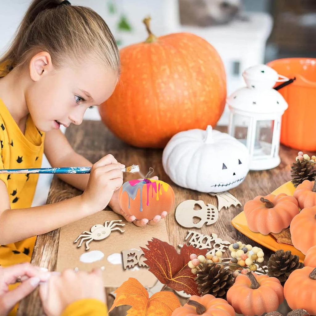 22 PCS Pumpkin Decor - Fall Decorations Plastic Pumpkins for Autumn Decorating Kit Halloween Thanksgiving Party Supplies