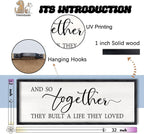 And So Together They Built A Life They Loved Sign Large Above Bed Wall Decor 32"×12" for Bedroom Over Bed Wall Art Hanging (Black)