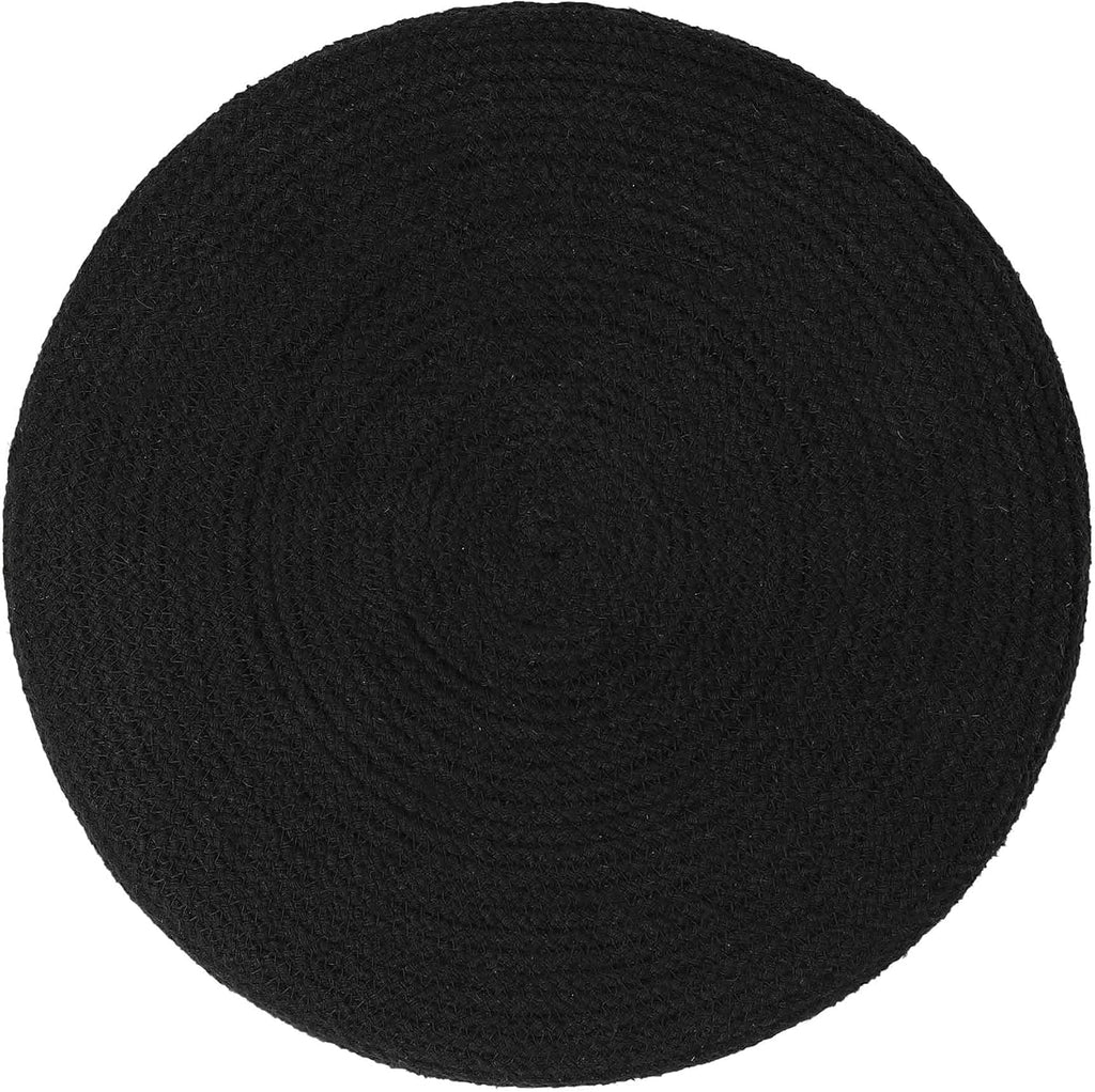 REDEARTH · Cylindrical Pouf Ottoman - Braided Pouffe Accent Sitting Round Footrest for Living Room, Bedroom, Nursery, kidsroom, Patio, Gym; 70% Cotton 30% Jute, (14.5x14.5x16; Black Natural)