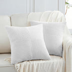Fancy Homi 2 Packs White Euro Decorative Throw Pillow Covers 26x26 Inch for Living Room Couch Bed, Rustic Farmhouse Boho Home Decor, Soft Corss Corduroy Patchwork Textured Square Cushion Case 66x66 cm