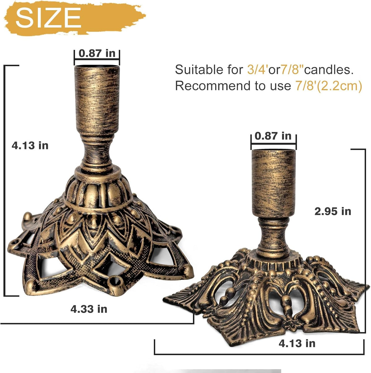 Candlestick Holders,Taper Candle Holder for Candlesticks Gold Brass Vintage Candle Metal Stick Candle Holders for Fireplace, Party, Dining,Wedding Decor,Fits 3/4 inch Thick Candle(Set of 6Pcs)