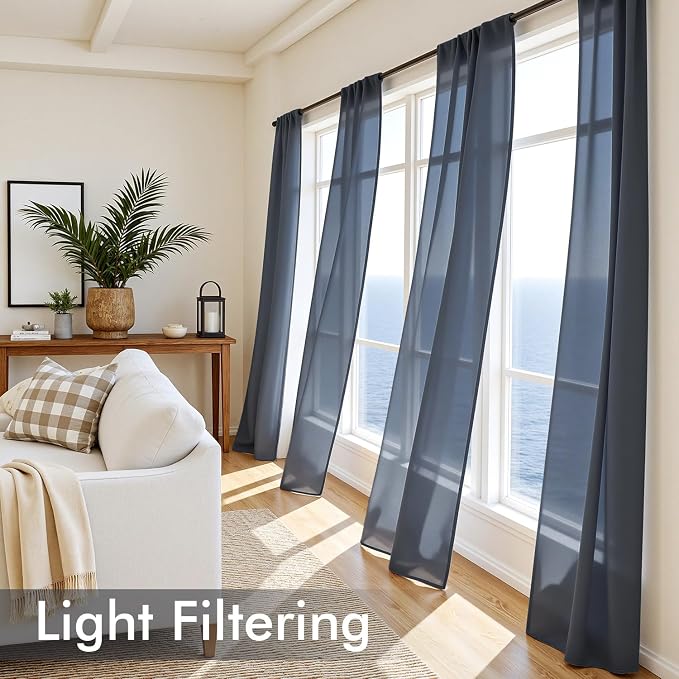 MIULEE Navy Blue Sheer Curtains 96 Inches Long 4 Panels 42 x 96 Inches | Light - Image 4
