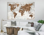 Pictures for Living Room Wall Decoration Canvas Large Wall Art Mens Office Brwon Travel Map Decor Tan Artwork