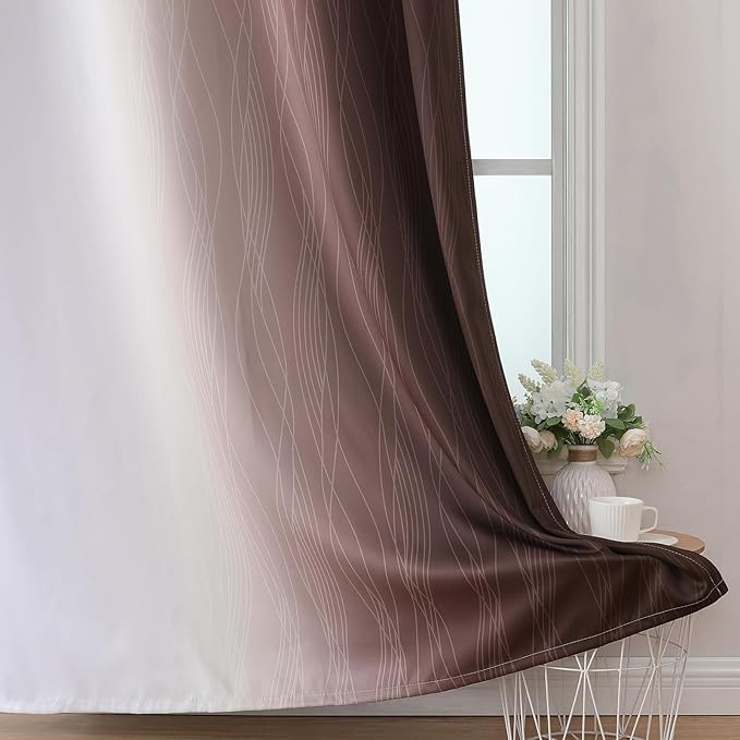 Brown and Greyish White Blackout Curtains 52Wx36L 2 Panels | Ombre Curtains - Image 6