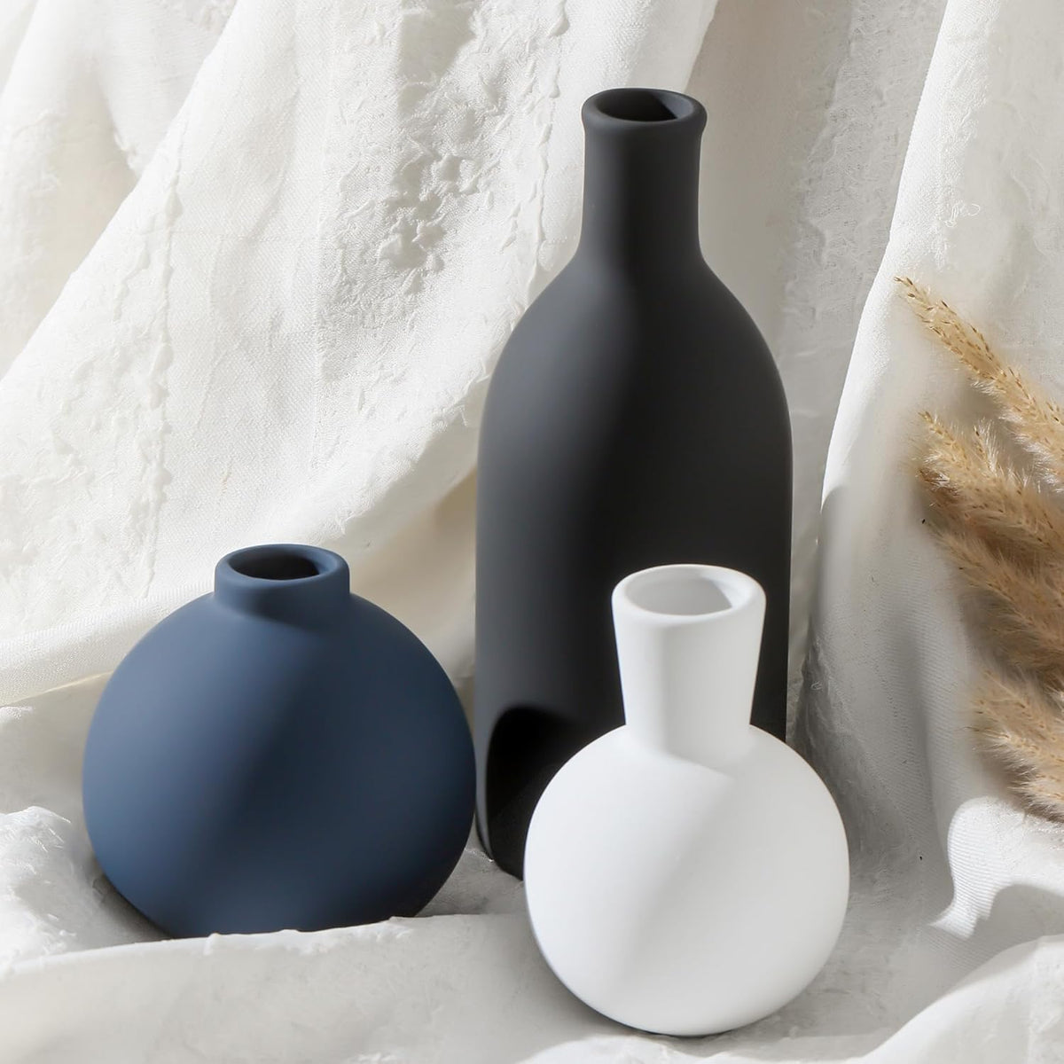 Ceramic Vase Set of 3 | Vases Home Decor | Decorative Flower Table Rustic Vase Modern Decor Vase Neutral Pottery Vases for Entryway Mantel Living Room Kitchen Bedroom -Multicolor Modern