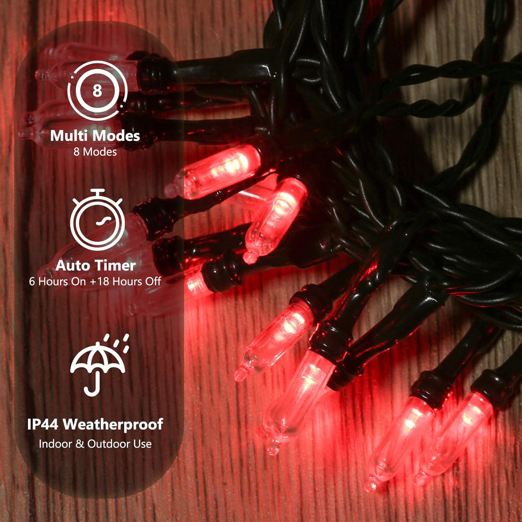 BrizLabs Green Wire Battery String Lights, 17.94ft 50 LED, Indoor/Outdoor, 8 Modes, Valentines Day, Party, Wedding, 2 Sets