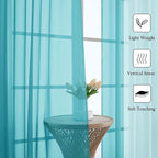 Turquoise Sheer Curtains 96 Inches Long 2 Pcs, Light Filtering Window Curtains - Image 2