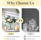 Glass Hurricane Candle Holder Large - Hewory 6pcs Black Rectangle Flower Holders Centerpiece for Table, Tall Floor Square Pillar Candle Lantern for Wedding, Anniversary, Party, Fireplace, Dining Room