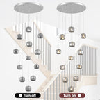 Flush Mount Chandelier,Crystal Pendant Light with 12 G9 LED Bulbs,Chandelier Hanging Flush Mount Lighting Fixtures for Spiral Staircase,Foyer,Entryway,Living Room(12 Lights,3000K)