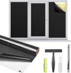 Kromapolis Blackout Window Privacy Film Total Light Blocking Room Darkening Window Covering, Removable Static Cling Frosted Glass Tint, Non-Adhesive, Black 17.5'' x 118.1''
