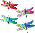 Dragonfly Wall Decor, 4 Pack Metal Outdoor Wall Decor Art, Colourful Dragonfly Decor for Garden Yard Patio Fence Living Room Bedroom