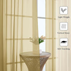 Gold Sheer Curtains 120 Inches Long 2 Panels Set, Rod Pockets Light Filtering - Image 2