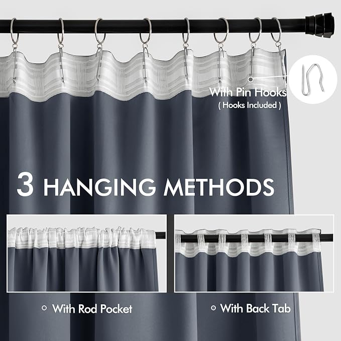 MIULEE Stone Blue Back Tab Blackout Curtains 52x84 Inch Length 2 Panels Set | - Image 3