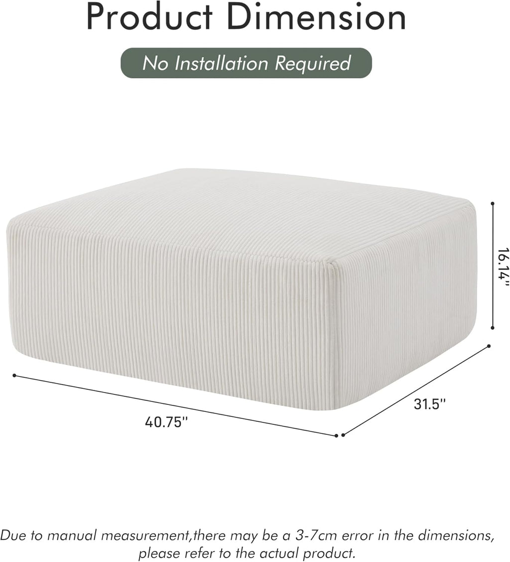 40" Square Stuffed Ottoman Pouf for Sofa Couch, Corduroy Poufs with Foam Chunk Filling, Furry & Fluffy Foot Stool Movable Ottoman. 40 * 31 Floor Poufs Foot Rest for Living Room, Beige