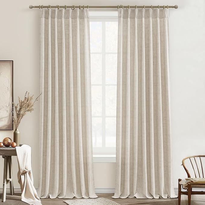 Pleated Natural Linen 95 Inch Curtains 2 Panel Set by PleatedDrapes