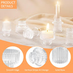 12 Pcs Glass Candlestick Holders Taper Candle Holders for Table Centerpieces, Wedding Decor and Dinner Party, Clear