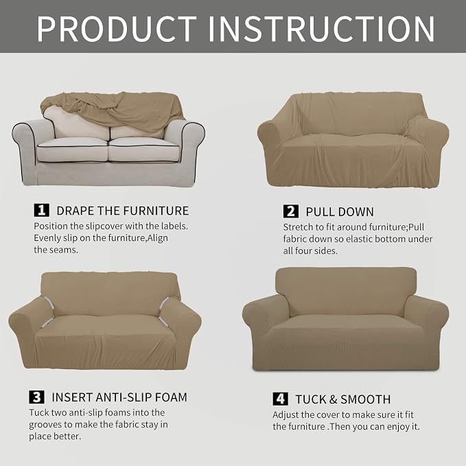 Easy-Going Stretch Oversized Sofa Couch Slipcover Washable Tan | 1-Piece Extra - Image 5