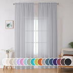 Sheer Curtains 96 inches Long for Bedroom Living Room, Solid Light Gray Soft by OWENIE