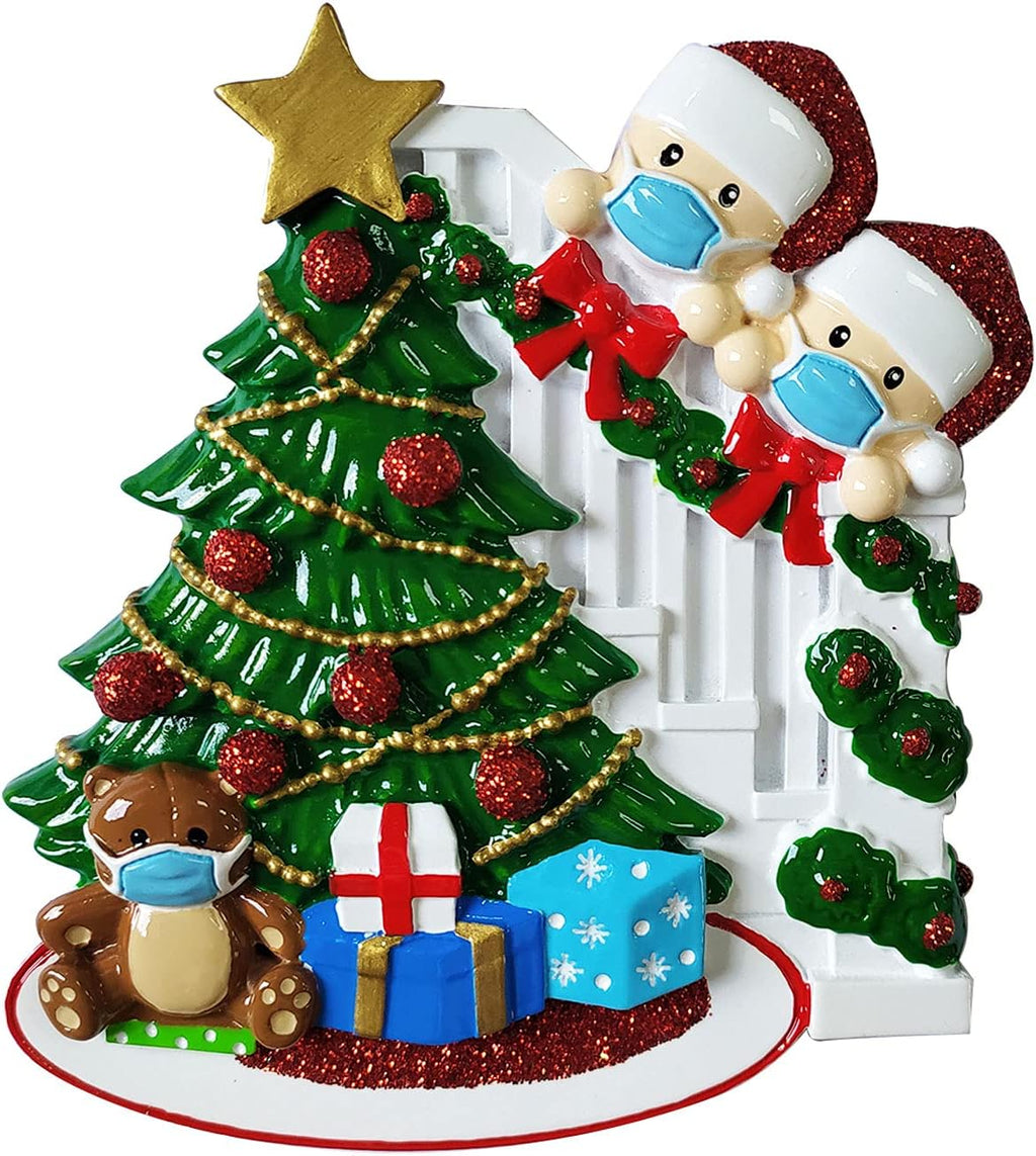 3D Personalized Our First Christmas Ornament 2025 | Peeking Over Staircase Couple Ornaments in Mask Couples Ornament 2025 Family of 2 Unique for a Couple Ornaments Couples Gifts