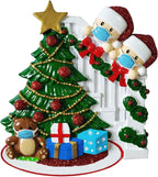 3D Personalized Our First Christmas Ornament 2025 | Peeking Over Staircase Couple Ornaments in Mask Couples Ornament 2025 Family of 2 Unique for a Couple Ornaments Couples Gifts