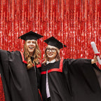 GOER 3.2 ft x 9.8 ft Metallic Tinsel Foil Fringe Curtains Party Photo Backdrop Party Streamers for Birthday,Graduation,New Year Eve Decorations Wedding Decor (3 Pcs, Red)