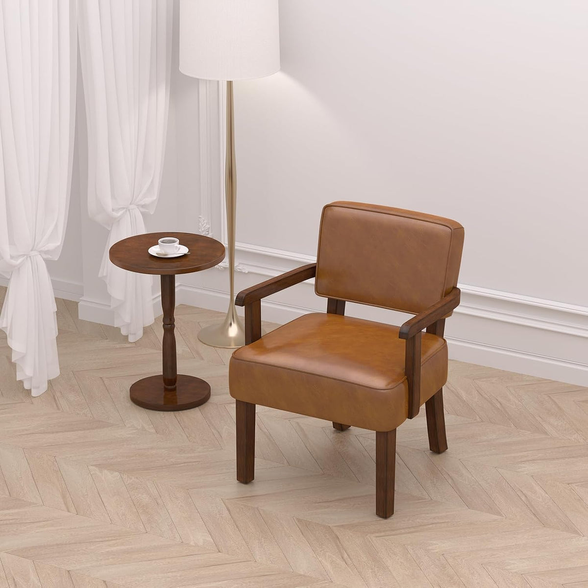 Accent Chair, PU Leather Living Room Chairs Oversized with Soft Seat and Armrests, Armchair for Bedroom, Dinning, Reading, Waiting Rooms (Leather Brown)