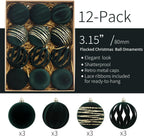 Christmas Ornaments Set of 12, 3.15" Flocked Velvet Balls with Hand Painted Designs,Emerald Green Elegant Christmas Tree Decorations in Gift Box