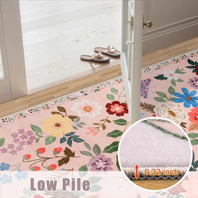 PLHXFR Area Rug 10x12 Living Room: Floral Washable Boho Soft Carpet Beige | - Image 8